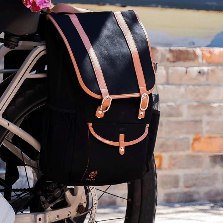seat bags bike convertible pannier backpack system shown in black